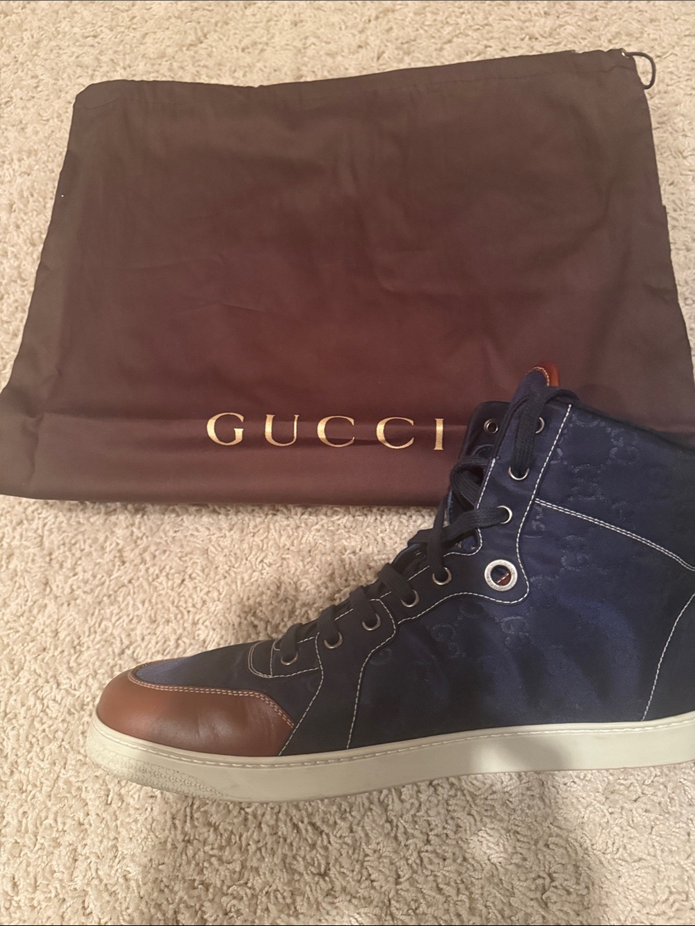Gucci Navy and Brown High-Top Sneakers - Picture 6 of 6